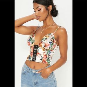 PLT Nude Printed Hook and Eye Bralet